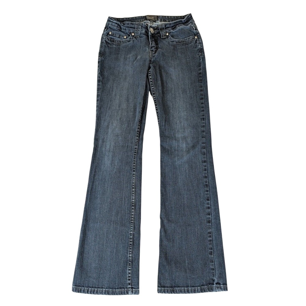 Yanuk Dark Wash Flared Jeans Rhinestone Embellished Back Pockets Size 28 Y2K‎